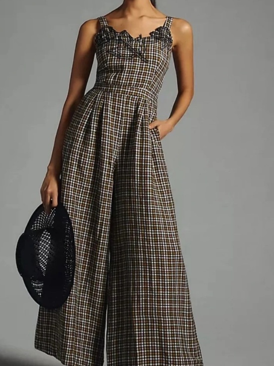 Anthropologie Pants - Anthropologie Checkered Embroidered Jumpsuit